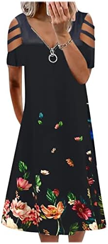 Женствена рокля Nxxyeel с къс ръкав, ежедневното лятно плажно макси рокля с цип Henley с V-образно деколте и