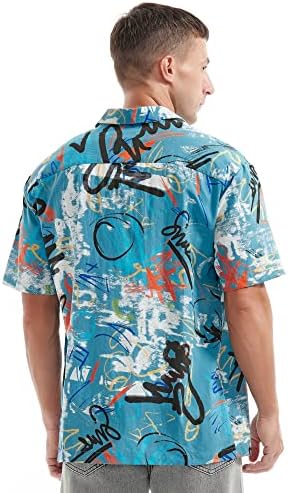 YININF Мъжки Хавайски Ризи с принтом, Плажни Ризи с копчета с Къс ръкав