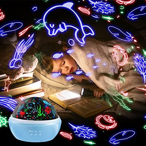 Лека нощ за деца, Проектор-нощна светлина 2 в 1 със Звезда и риба-Акула за децата, за Коледни Подаръци за рожден