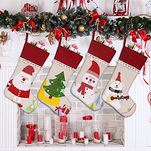 WAEKIYTL Коледни Чорапи 4 опаковки 18Големи Коледни Чорапи от Зебло, Окачени Чорапи за Камината, Коледни Украси