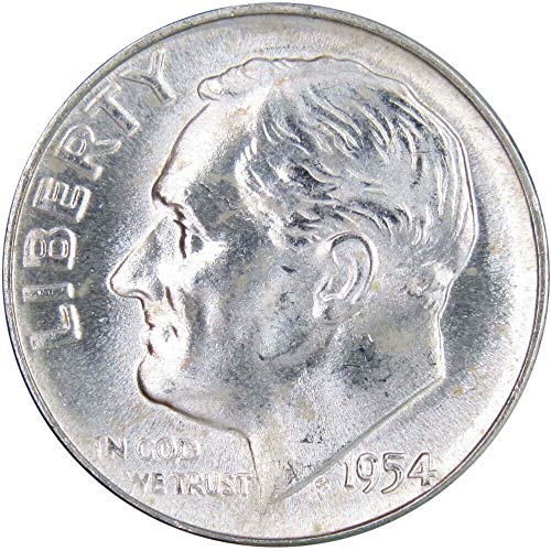 Монета на САЩ, деноминирани в десет цента 1954 г. Рузвелт, не обращавшаяся Монетным двор на Щата 90% Сребро