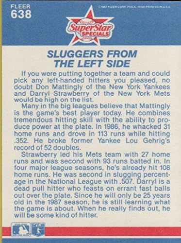 1987 Fleur 638 Дон Маттингли/Дарил Строберри Ню Йорк Янкис/Ню Йорк Метс Слаггерс от лявата страна на бейзболни