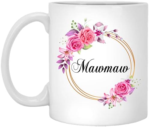 GavinsDesigns Ново от Mawmaw Flower - Кафеена чаша като подарък за Деня на майката - Розови цветя Mawmaw в златна