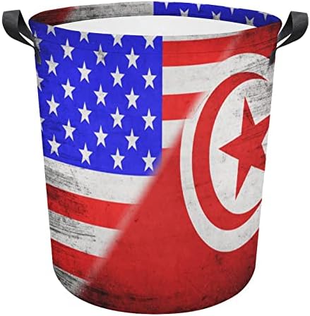 Знамена на САЩ и Тунис, Кошница за дрехи, Сгъваема Кошница за дрехи, Чанта за съхранение на бельо с Дръжки