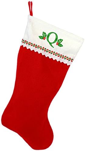 Коледни Чорапи с бродирани мен монограм, Червено-Бяло фетр, Инициал Q
