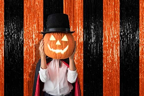 Завеса с ресни на Хелоуин - Черно-Оранжева Мишурная Завеса - Завеса с гирлянди за Хелоуин, 2 опаковки от Фолио - Завеса С ресни, Украса за парти в чест на Хелоуин, Есенн