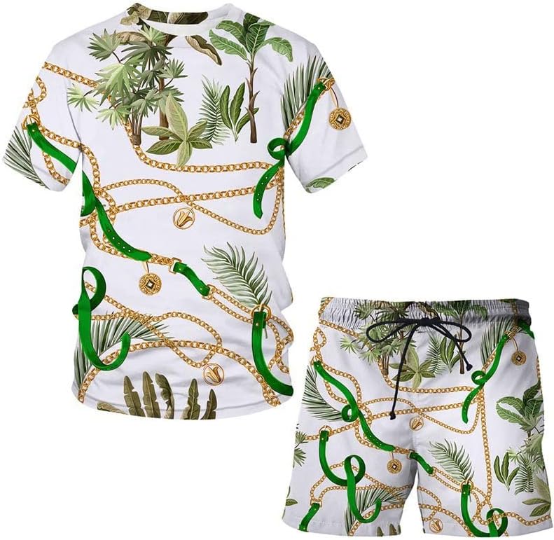 Remhumhai/ Мъжки Комплекти дрехи от 2 теми, Модни Летни Спортни Костюми със Златна Верига и 3D Дигитален Печат,