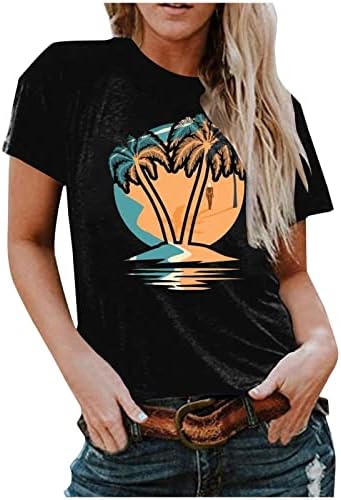 Кокосови Плажни Блузи за Жени, отличава със спокойна Блуза с Кръгло Деколте, Ежедневни Тениски С Къс Ръкав, Летни Хавайски Ризи За Почивка