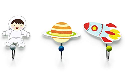 Подаръчен комплект Миша къщичка от три елемента за деца Космонавт, Астронавт, Ракета, Самотни Дървени Куки за