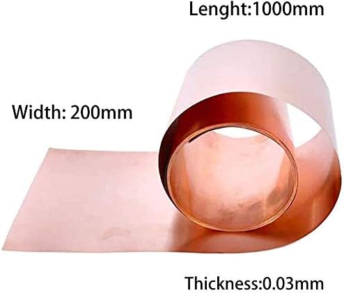 Мед метален лист YIWANGO Фолио плоча За рязане на Медни метал Дължина 1000 mm, Широчина 200 мм Медни листа (Размер: