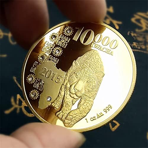 Замбийские Монети с животни Лъв, Слон, Говеда, Леопард Възпоменателна Монета Мемориал Медал на Златни Монети с Колекционерска стойност (Леопард)