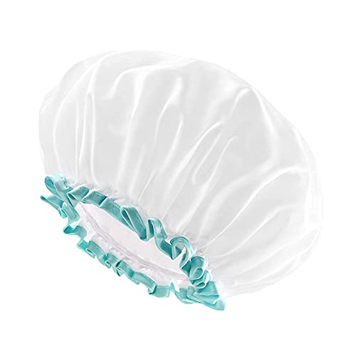 Бяла шапка за душ Mikimini за дълга коса 1 опаковка, 12-инчов Шапка за душ с голям размер и серията Rainbow 2 опаковки, 12-инчов Двойна Водоустойчива мека подплата PEVA (A)