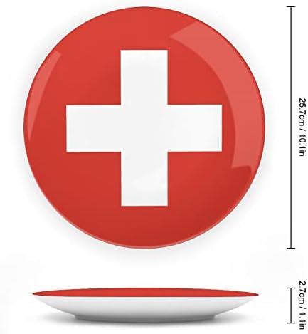 Флаг на Швейцария от Костен Порцелан Декоративна Чиния Кръгли Керамични Плочи плавателни съдове с Поставка за