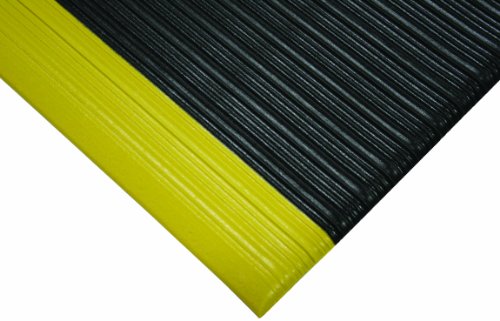Гъба е лесен мат Wearwell PVC 451 Tuf, със защита от умора, за Сухи помещения, Широчина 4 'x Дължина 60' x дебелина 3/8 , черен / Жълт