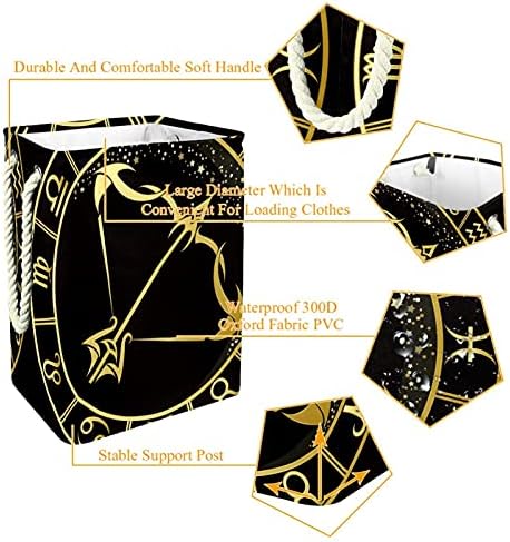 DEYYA Sagittarius Constellation Black Кошница за дрехи с Дръжки Сгъваема Кошница за дрехи Вградена Подплата