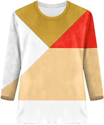CGGMVCG Дамски Потници, Дамски тениски с ръкав Три Четвърти Геометричен Принт под формата на Цветни Блок, Модни