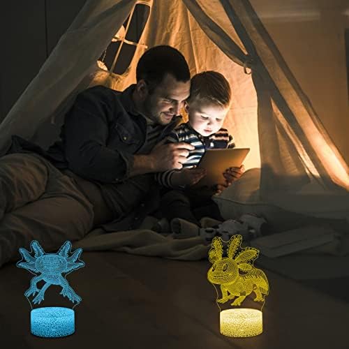 Лека нощ UPIHO, 3D Иллюзионная лампа с дистанционно управление и контрол на допир, 16 Мигащи цветове, 5 фигури, 3D Лампа Axolotl, Интериор за Детската Спалня, Коледни Подаръци