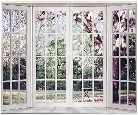 Кейт 10x8ft Интериор на Прозореца на Сцената Фотографски Фонове Пролетни Цветя Дърво Природата Заден План фотографско