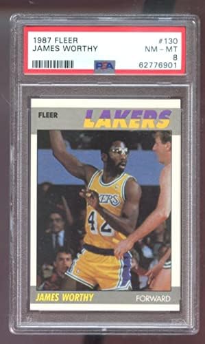 1987-88 Fleur №130 Джеймс Уорти Баскетболно карта PSA 8 категория NBA 87-88 1987-1988 - Баскетболни карта, без