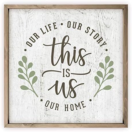 Това сме ние, Нашият Живот, Нашата История, Нашата Къща, Дървена Табела на стената на Фермерска къща в рамката на 12x12 (рамката е включена в комплекта)