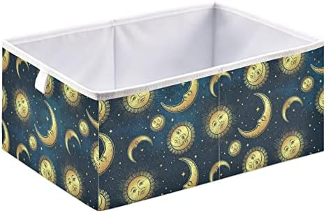 Emelivor Sun Moon Stars Кутия за съхранение на Кубчета, Сгъваеми кутии за съхранение, Водоустойчив кош за играчки,