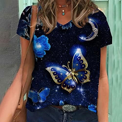 Блузи с пеперуди за Жени, Лятна Ежедневни тениски с V-образно деколте, Потник Свободно, Намаляване, Дамски Модни