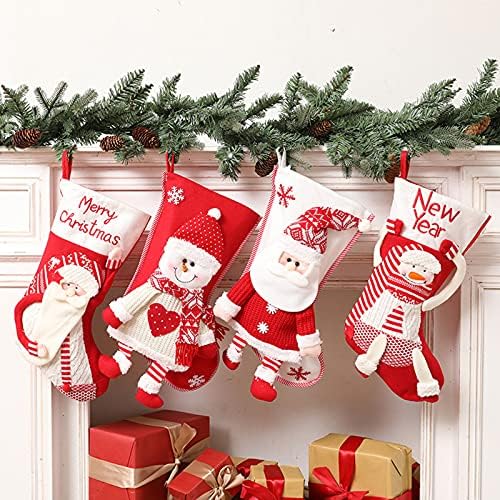 Коледни чорапи OKYUK 19 инча, Големи Коледни Чорапи, Плюшени Чорапи с 3D Герой на дядо коледа, Подарък Пакети