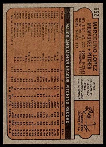 1972 Topps 652 Марселино Лопес Милуоки Брюэрз (Бейзболна карта) в Ню Йорк Брюэрз