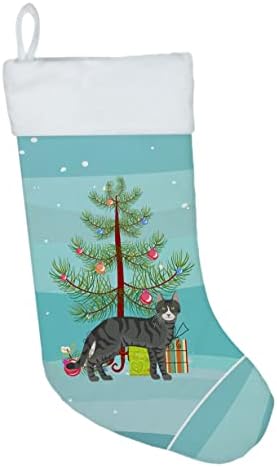Carolin's Treasures CK4548CS Трицветна Эгейский Котка весела Коледа Коледни Чорапи, Чорапи За Висящи пред Камината,