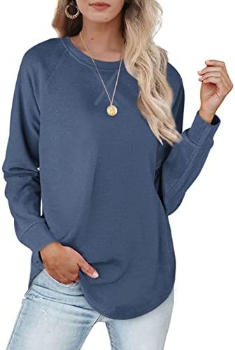 Дамски ризи с дълъг ръкав 2023, елегантно облечен Ежедневни Однотонная Блуза с кръгло деколте, Модни Основни Пуловери Свободно, Намаляване, Върхове