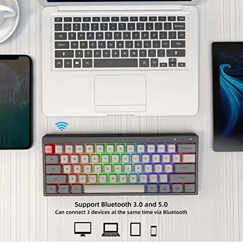 Ractous RTK61BP 60% Безжична Ръчна Детска клавиатура, Двете клавишите от PBT с черна RGB подсветка, 61 клавиша Bluetooth 5.1/Детска клавиатура Wried за геймъри PC / Mac, оптичен превключват?